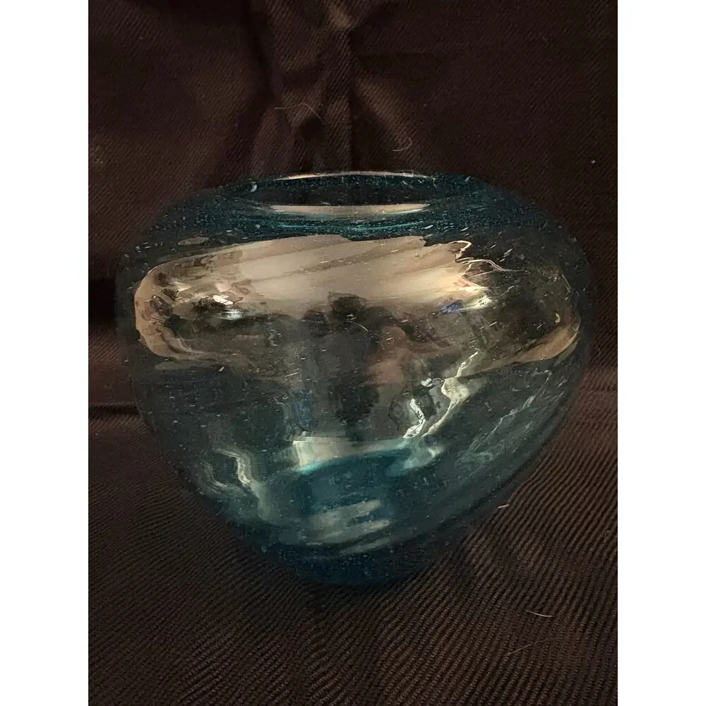 Art Glass Blue Vase Textured Swirl Design Minimalist Art Glass